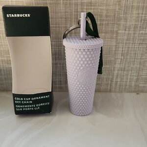 Starbucks Lilac Studded Cold Cup Keychain with Green Ribbon